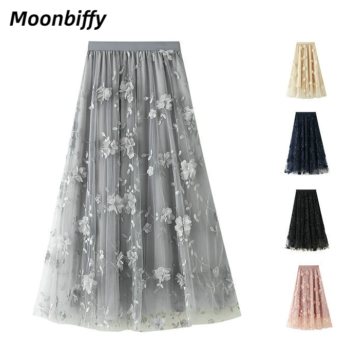 Spring Summer Long Pleated Tulle Skirt Women 2023 Korean Mesh 3D Floral Embroidery Aesthetic High Waist Slim Fairy Skirts Female
Spring Summer Long Pleated Tulle Skirt Women 2023 Korean Mesh 3D Floral Embroidery Aesthetic High Waist Slim Fairy Skirts Female