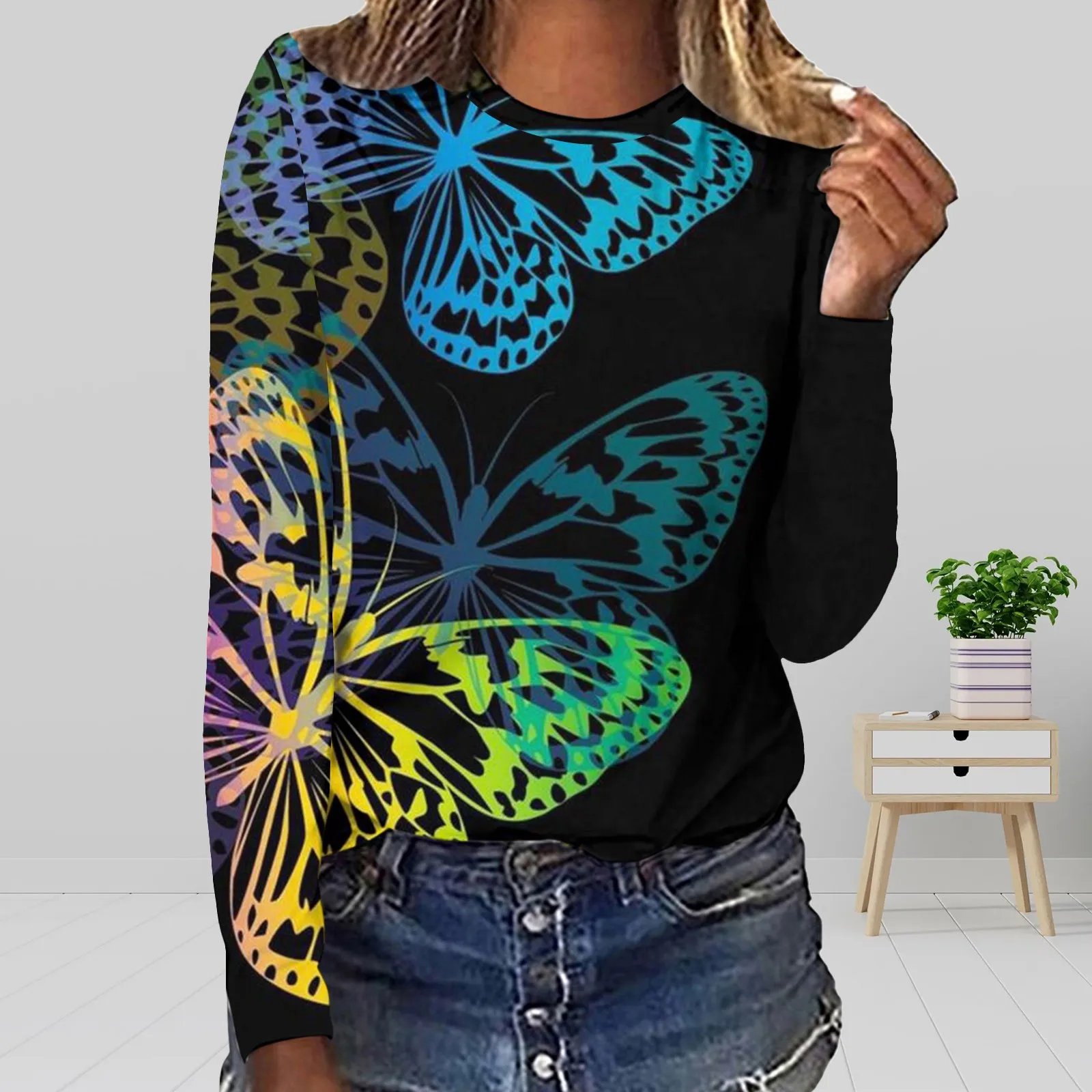 Women Round Neck 3D Digital Butterfly Printing Long Sleeve T Shirt Top Womens Summer Tees
Women Round Neck 3D Digital Butterfly Printing Long Sleeve T Shirt Top Womens Summer Tees