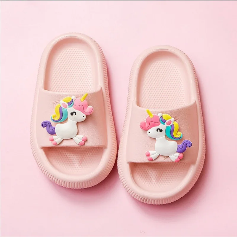 

Шлепанцы детские из ЭВА, летняя обувь для дома, плоская подошва, сланцы с животными, розовые, единорог, модель 2022