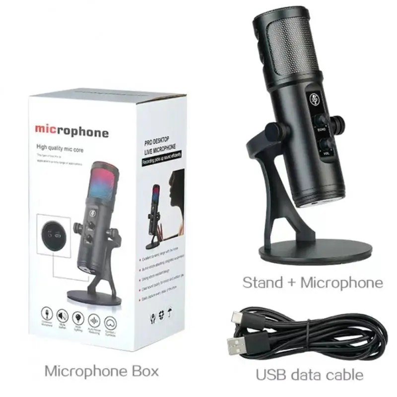 

360 Degrees Professional Microphone Delay-free Condenser Microphone Audio Device Wired Microphone High-sensitivity Black