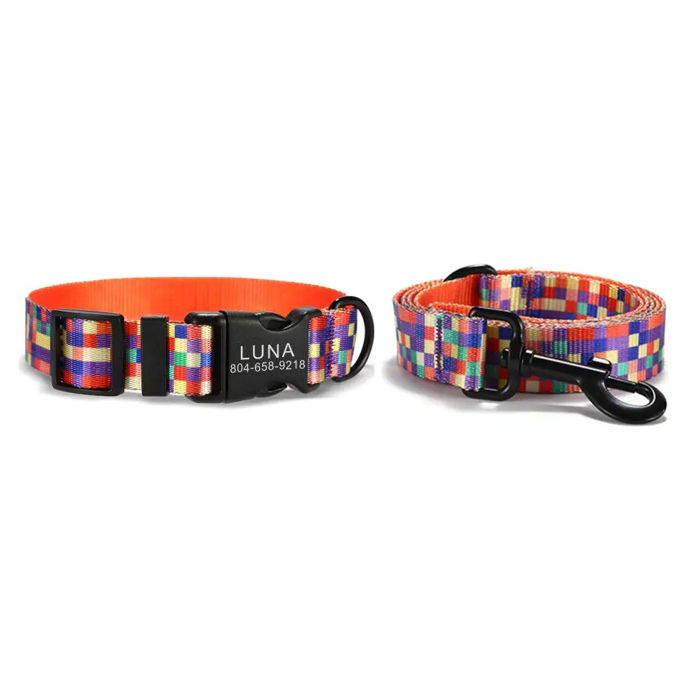 Personalized Pet Collar Customized Nameplate ID Adjustable Rainbow Plaid Colorful Soft Fiber Cat Dog Collars Lead Leash
Personalized Pet Collar Customized Nameplate ID Adjustable Rainbow Plaid Colorful Soft Fiber Cat Dog Collars Lead Leash