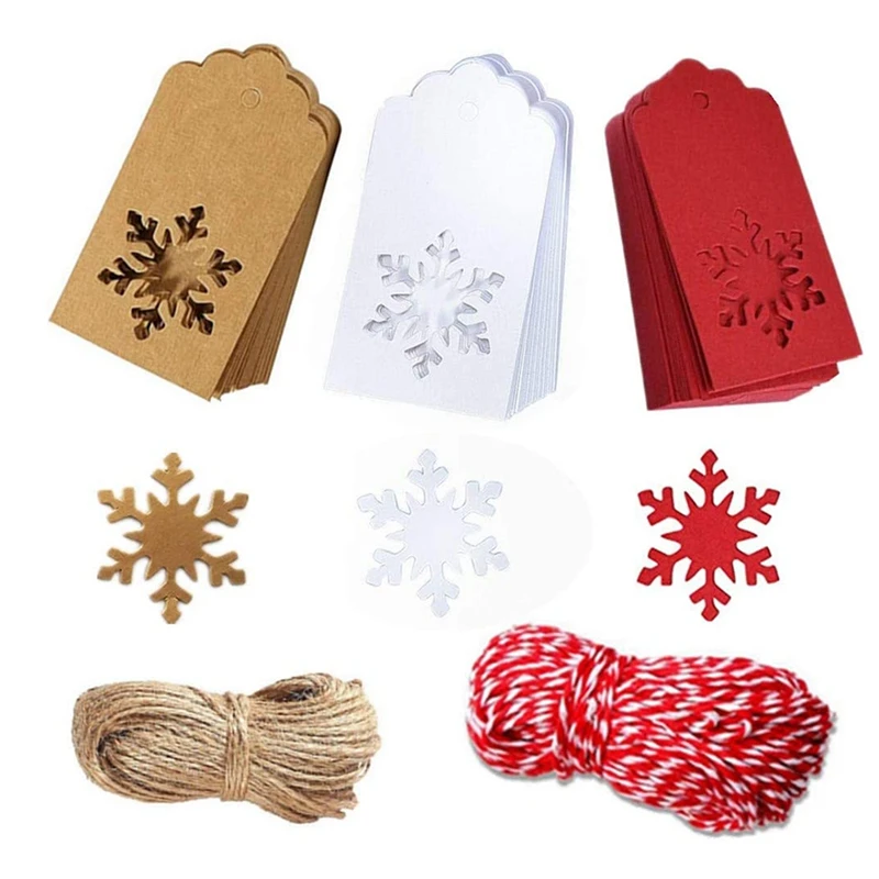 

150 Pcs Paper Tags Kraft Christmas Tags Hang Labels Christmas Tree Snowflake Design For Christmas Gift DIY Arts Crafts