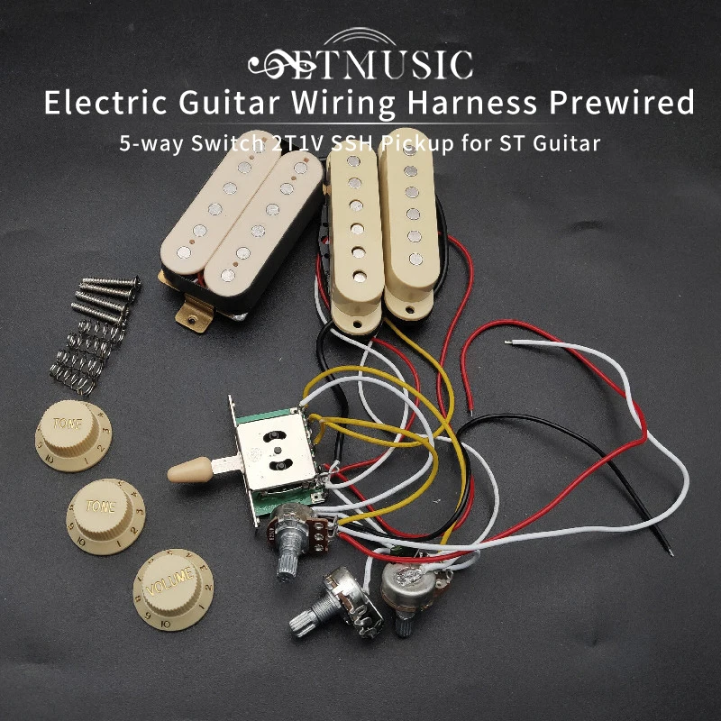 Cream Electric Guitar Wiring Harness Prewired with Pickup and 5-way Switch 2T1V SSH Pickup for ST Guitar
Cream Electric Guitar Wiring Harness Prewired with Pickup and 5-way Switch 2T1V SSH Pickup for ST Guitar