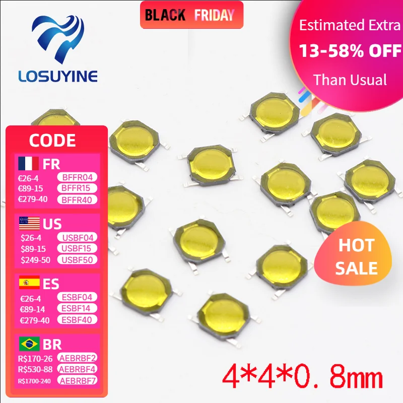 LOSUYINE тактильный кнопочный переключатель 4-контактный 100 шт
LOSUYINE тактильный кнопочный переключатель 4-контактный 100 шт