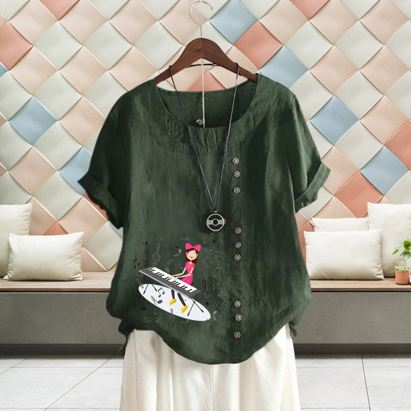 Women Summer Cartoon Piano Girl Printed Loose T-shirt Vintage Cotton Linen Round Neck Solid Color Short Sleeve Shirt Top XS-5XL
Women Summer Cartoon Piano Girl Printed Loose T-shirt Vintage Cotton Linen Round Neck Solid Color Short Sleeve Shirt Top XS-5XL