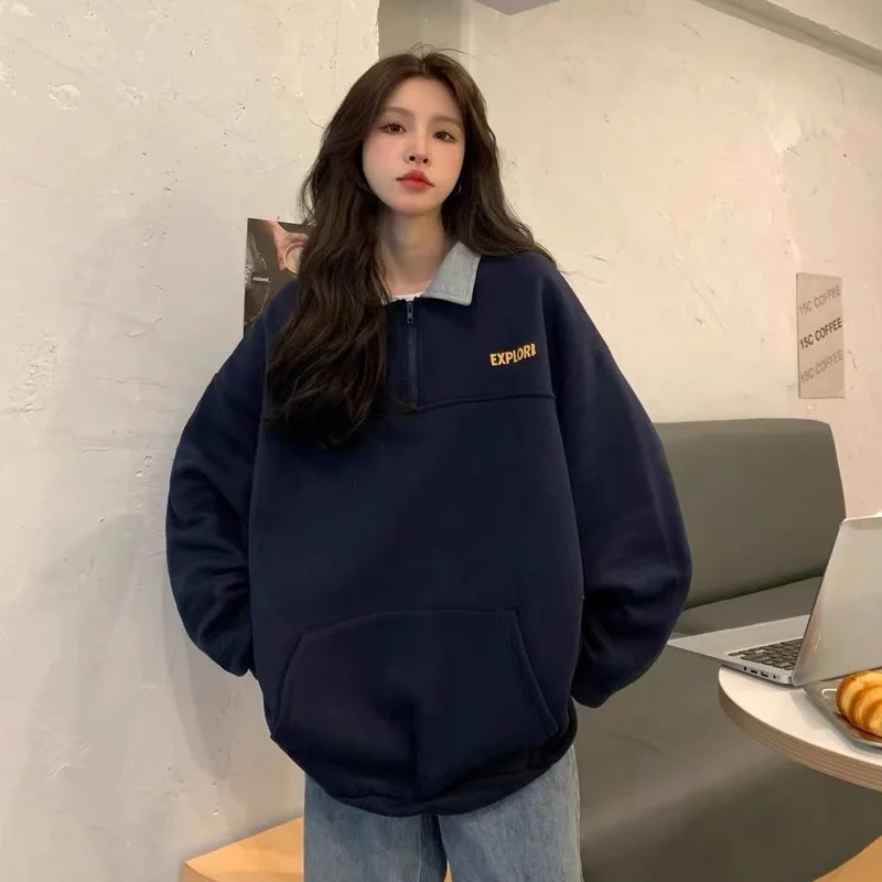 Women Hoodie Polo Sweatshirt Oversized Long Sleeves Navy Harajuku Hoodies Streetwear Spring Autumn Female Pullover Sweatshirts
Women Hoodie Polo Sweatshirt Oversized Long Sleeves Navy Harajuku Hoodies Streetwear Spring Autumn Female Pullover Sweatshirts