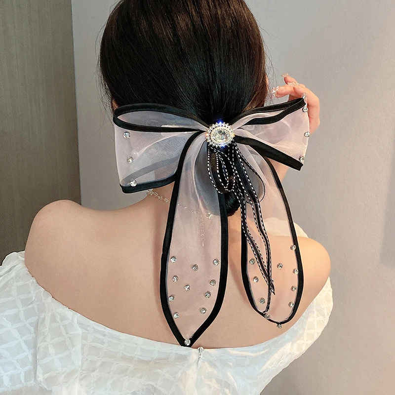 Organza Long Ribbon Oversized Bow Hairpin Girl Exaggerated Rhinestone Pearls Hair Bow Barrettes Spring Clip Women Hair Ornament
Organza Long Ribbon Oversized Bow Hairpin Girl Exaggerated Rhinestone Pearls Hair Bow Barrettes Spring Clip Women Hair Ornament