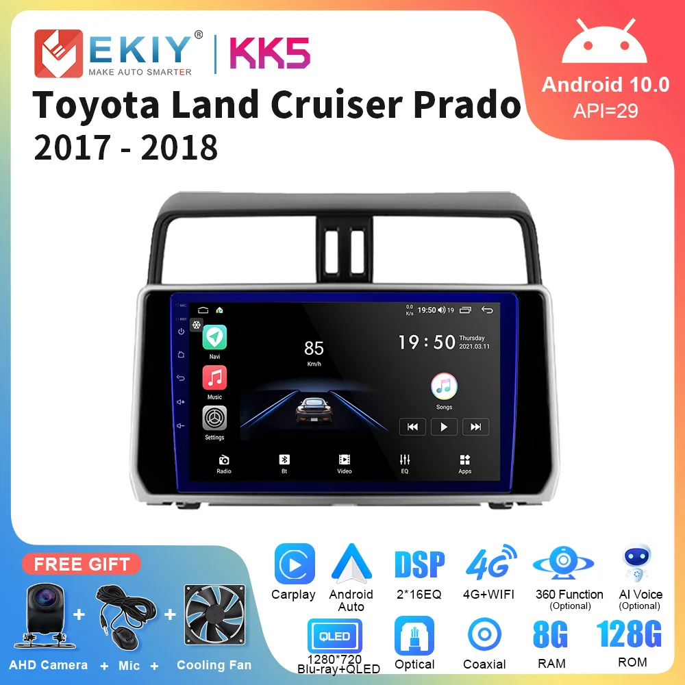 EKIY KK5 Android 10 автомобильный радиоприемник для Toyota Land Cruiser Prado 150 2017 - 2018