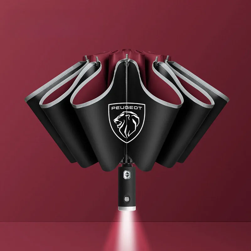 Полностью автоматический складной зонт с двойными костями, светодиодный ветрозащитный зонт для Peugeot Logo 108 406 407 408 206 207 208 306 307 GT
Полностью автоматический складной зонт с двойными костями, светодиодный ветрозащитный зонт для Peugeot Logo 108 406 407 408 206 207 208 306 307 GT