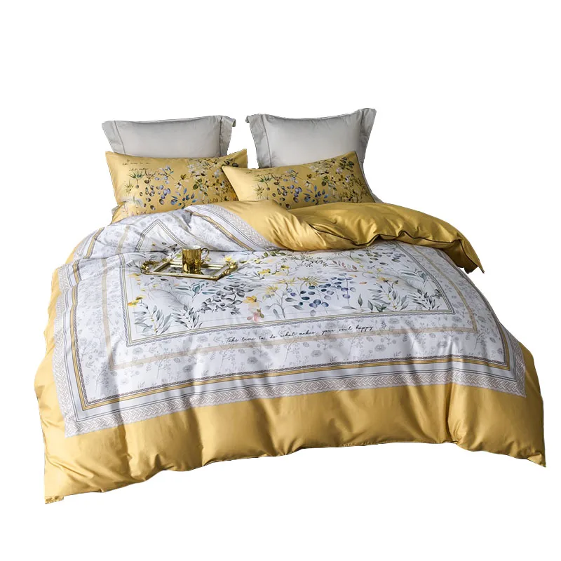 Long-staple Cotton Home Textile Bedding Set Yellow Flower Leaf Pattern Luxury 4pcs Cover Bedsheet Pillow shams Queen King Size
Long-staple Cotton Home Textile Bedding Set Yellow Flower Leaf Pattern Luxury 4pcs Cover Bedsheet Pillow shams Queen King Size