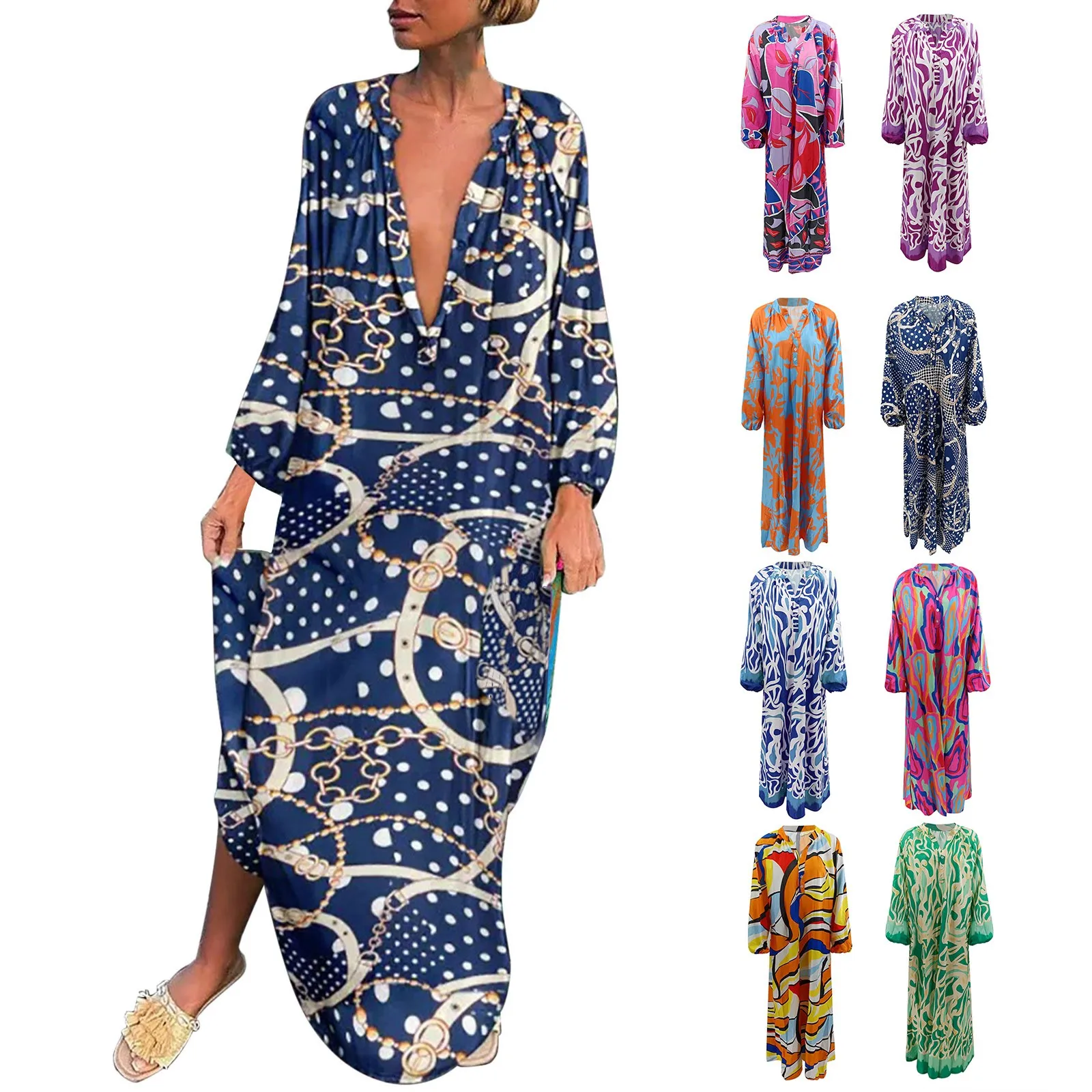 V Neck Sexy Loose Long Sleeved Printed Dress For Women Fringe Dress for Women
V Neck Sexy Loose Long Sleeved Printed Dress For Women Fringe Dress for Women