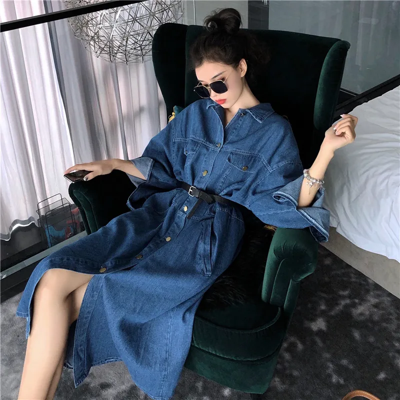 Vintage Turn-down Collar Straight Women Denim Dress 2022 Long Sleeve Single-breasted Belted Female Jeans Dress vestidos S447
Vintage Turn-down Collar Straight Women Denim Dress 2022 Long Sleeve Single-breasted Belted Female Jeans Dress vestidos S447