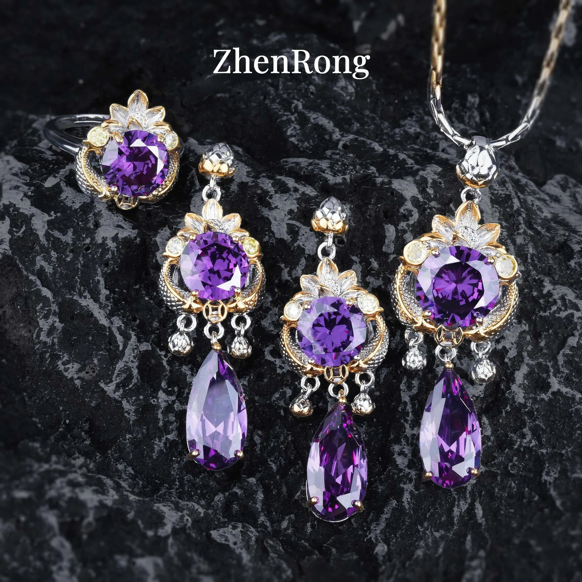 Vintage Italian Jewelry Goldfish Lotus Bell Purple Crystal Pendant Necklaces Drop Earrings Rings Banquet Party Sets For Women
Vintage Italian Jewelry Goldfish Lotus Bell Purple Crystal Pendant Necklaces Drop Earrings Rings Banquet Party Sets For Women