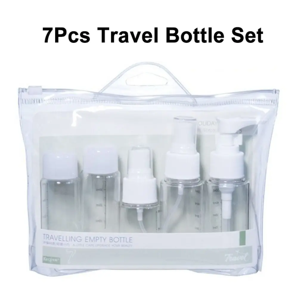 

7Pcs Shower Gel Refillable Bottle Set with Storage Bag Sub-Bottle Makeup Bottles Kit White Plastic Cosmetic Container Women
