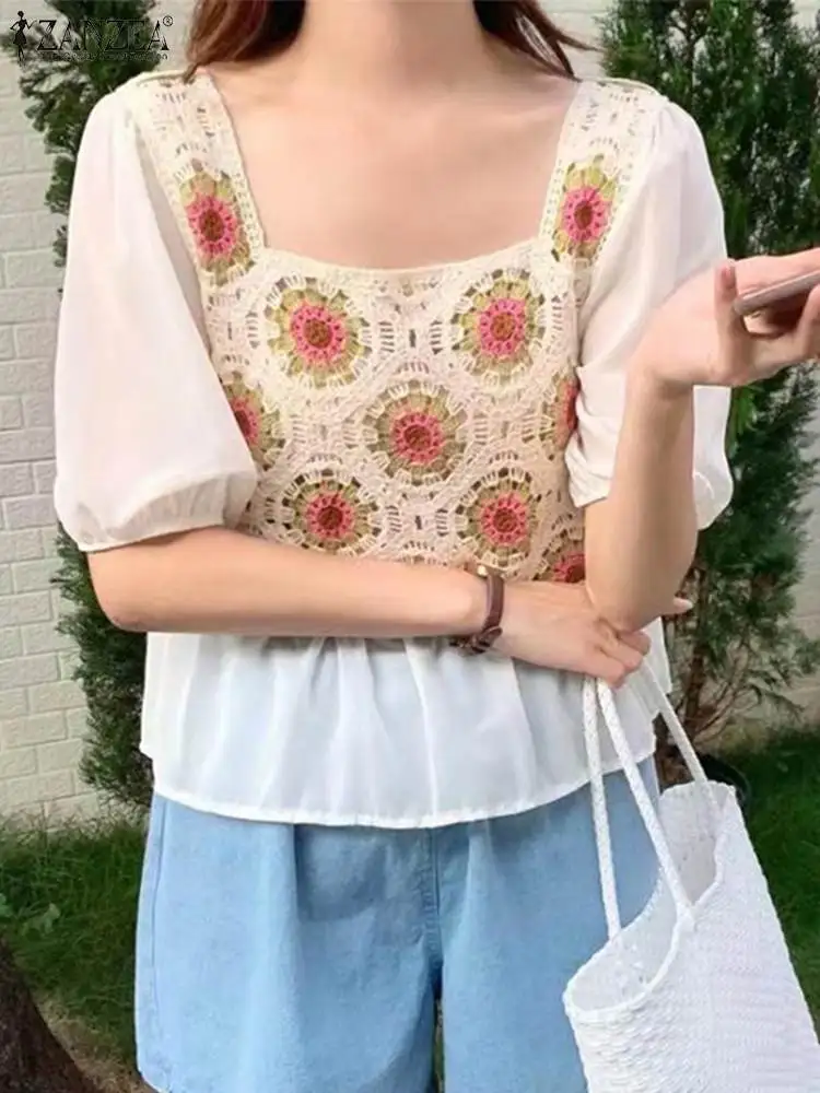ZANZEA Korean Puff Half Sleeve Shirts Fashion Crochet Crop Tops Women Kawaii Blouse Sweet Holiday Flare Stitch Casual 2022 Blusa
ZANZEA Korean Puff Half Sleeve Shirts Fashion Crochet Crop Tops Women Kawaii Blouse Sweet Holiday Flare Stitch Casual 2022 Blusa