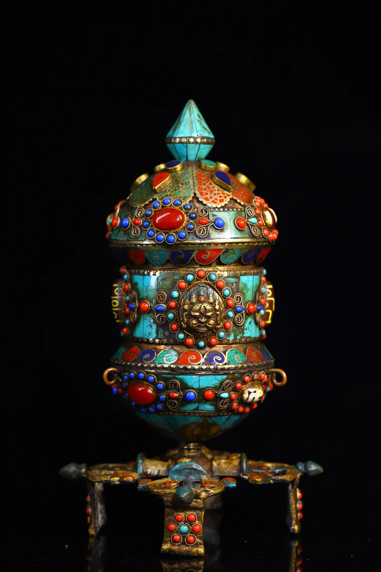 8"Tibetan Temple Collection Old Bronze Mosaic Gem gZi Beads Turquoise Prayer Wheel Old scriptures Amulet Town house Exorcism
8"Tibetan Temple Collection Old Bronze Mosaic Gem gZi Beads Turquoise Prayer Wheel Old scriptures Amulet Town house Exorcism