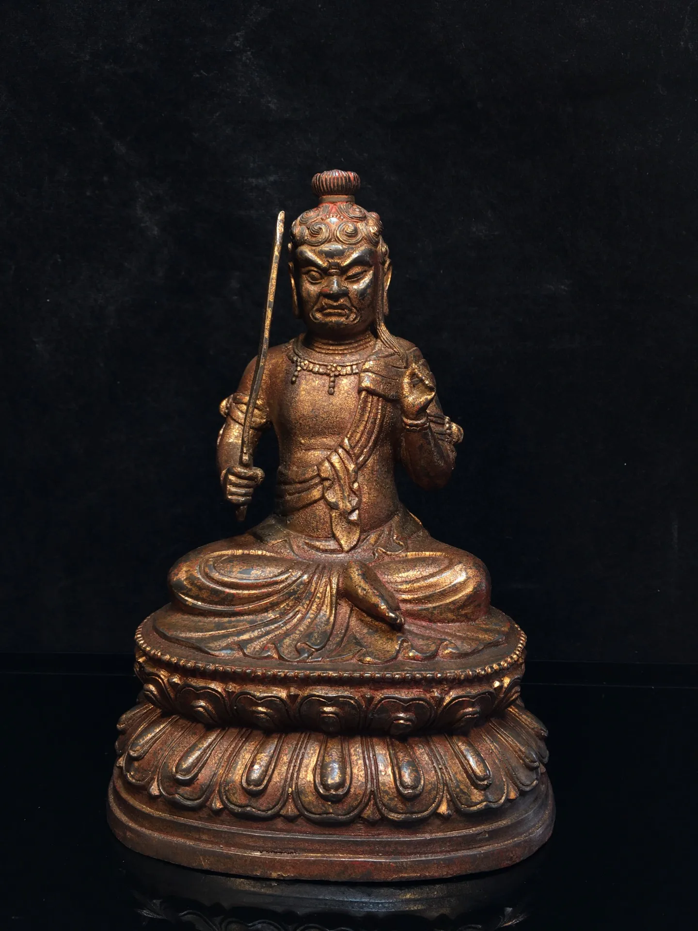 10"Tibet Temple Collection Old Bronze Gilding Cinnabar Acalanatha Aryaacalanatha Bodhisattvai Buddha Worship Hall Town house
10"Tibet Temple Collection Old Bronze Gilding Cinnabar Acalanatha Aryaacalanatha Bodhisattvai Buddha Worship Hall Town house