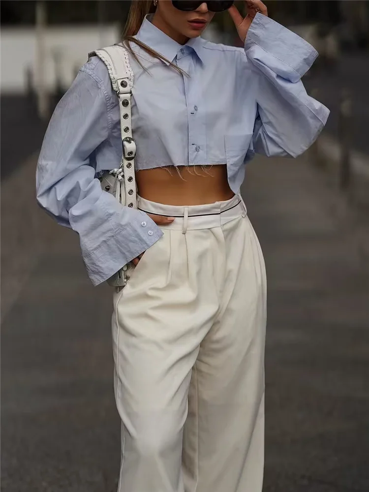 Girls Fashion Blue Cropped Long Sleeve Shirts 2022 Chic Female Solid Irregular Pocket Crop Shirt Woman High Street Short Tops
Girls Fashion Blue Cropped Long Sleeve Shirts 2022 Chic Female Solid Irregular Pocket Crop Shirt Woman High Street Short Tops