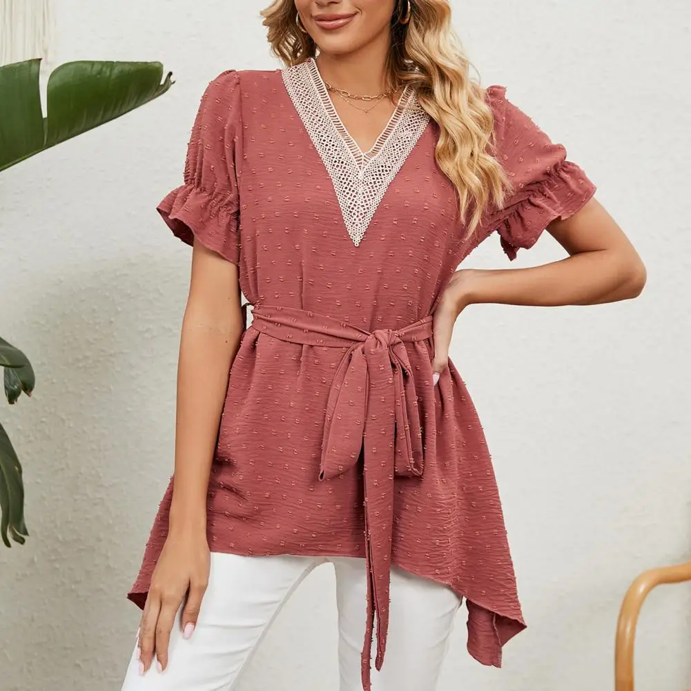 Trendy Shirt Top Skin-touching Women Shirt Solid Color Summer Waist Lace-up Chiffon Blouse Dressing Up
Trendy Shirt Top Skin-touching Women Shirt Solid Color Summer Waist Lace-up Chiffon Blouse Dressing Up
