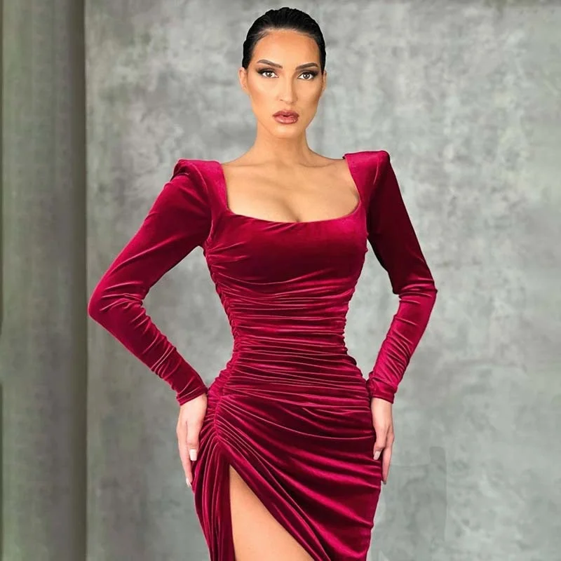 Zabrina Autumn Winter Women Clothing Velvet Midi Dress Side Slit Bodycon Party Elegant Dresses For Women 2022 Solid Folds Robe
Zabrina Autumn Winter Women Clothing Velvet Midi Dress Side Slit Bodycon Party Elegant Dresses For Women 2022 Solid Folds Robe