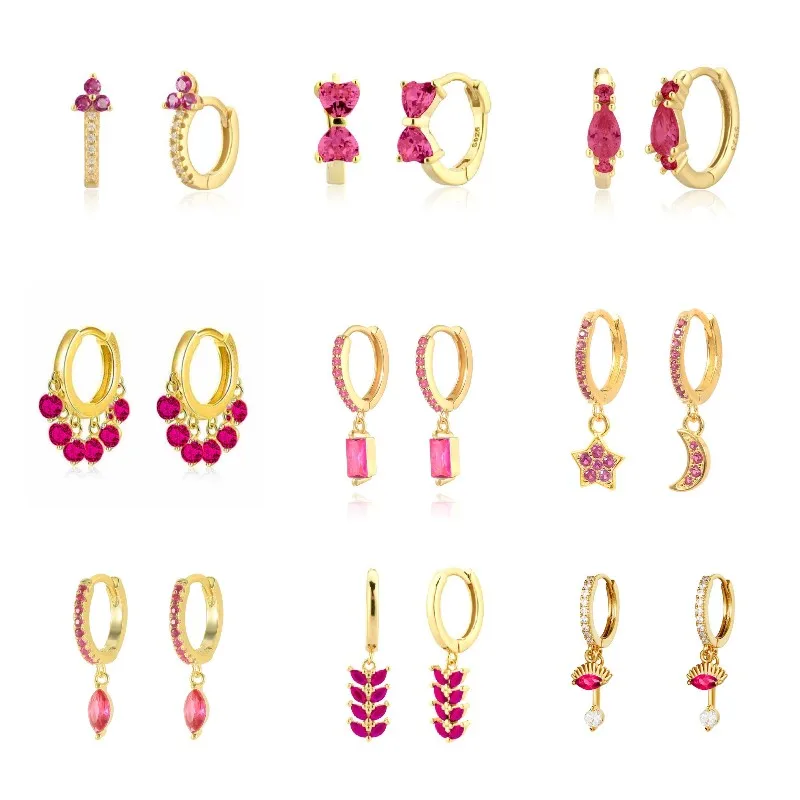 Minimalist Rose Red Color Zircon Hoop Earrings for Women Simple INS Geometric Flower Pendant Earings Jewelry Aretes Wholesale
Minimalist Rose Red Color Zircon Hoop Earrings for Women Simple INS Geometric Flower Pendant Earings Jewelry Aretes Wholesale