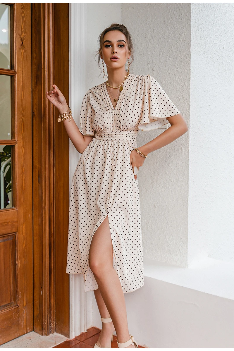 Spring Summer 2021 Simple Chic Polka Dot Bottom A-line Dress Women Flare Sleeve High Waist Maxi Dress Elegant Office Lady Dress
Spring Summer 2021 Simple Chic Polka Dot Bottom A-line Dress Women Flare Sleeve High Waist Maxi Dress Elegant Office Lady Dress