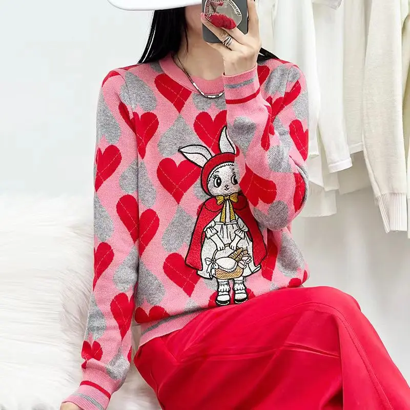 Cartoon Rabbit Jacquard Love Knitted Sweater Women Pullovers O-neck Long Sleeve Casual Knitwear Korean 2023 Spring Winter Jumper
Cartoon Rabbit Jacquard Love Knitted Sweater Women Pullovers O-neck Long Sleeve Casual Knitwear Korean 2023 Spring Winter Jumper