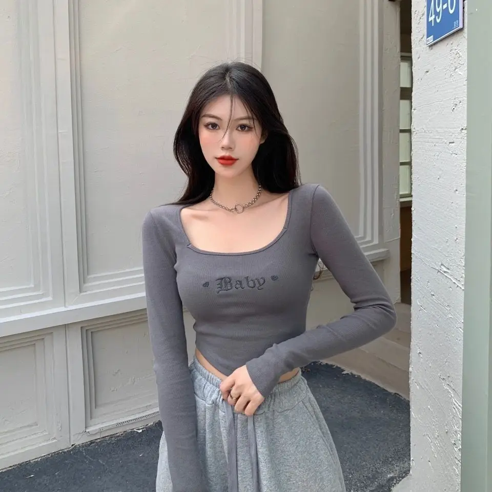 y2k embroidered love hem square collar show figure bottoming shirt stretch T-shirt slim waist tight top short women
y2k embroidered love hem square collar show figure bottoming shirt stretch T-shirt slim waist tight top short women