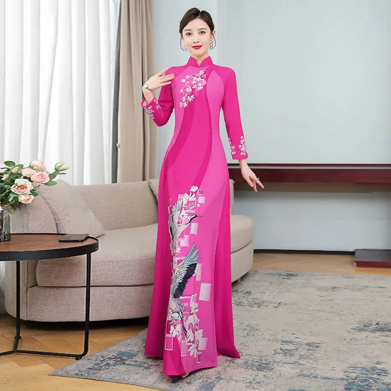 

Qipao Female 2022 Early Spring New Aodai Improved Cheongsam Dress Maxi Women High End Runway Slimming Performance Costume H324