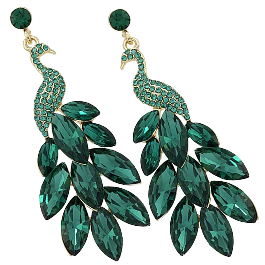 

Earrings Women Peacock Dangle Jewelry Crystal Green Drop Gifts Vintage Unique Womens Aesthetic Fashion Trendy Statement
