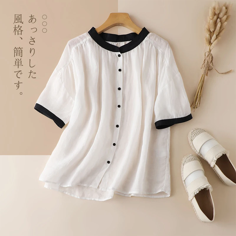 Shirts Women Short sleeve Linen Button Up Blouse Cotton White Simple Ladies Tops Blouse Standard Neck Casual White Tops Female
Shirts Women Short sleeve Linen Button Up Blouse Cotton White Simple Ladies Tops Blouse Standard Neck Casual White Tops Female