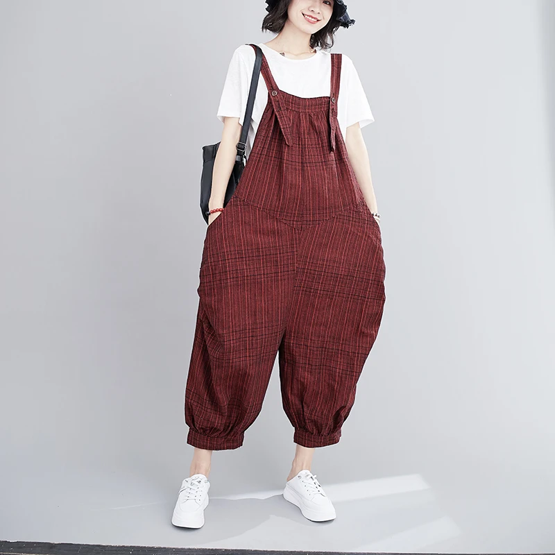 2022 Spring Summer New Arts Style Women Loose Cotton Linen Jumpsuits Vintage Plaid Casual Ankle-length Wide Leg Pants C165
2022 Spring Summer New Arts Style Women Loose Cotton Linen Jumpsuits Vintage Plaid Casual Ankle-length Wide Leg Pants C165