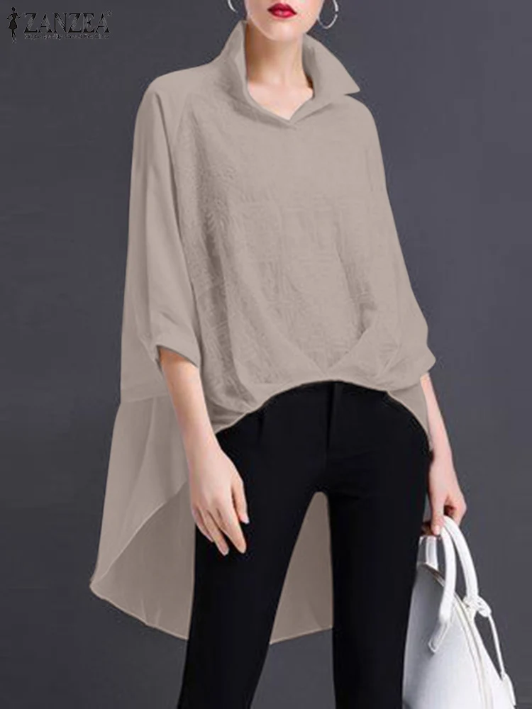 ZANZEA Elegant Asymmetrical Hem Blouse Solid Color Lapel Neck 3/4 Sleeve Blusas Female Fashion Casual Holiday Tunic Tops 2023
ZANZEA Elegant Asymmetrical Hem Blouse Solid Color Lapel Neck 3/4 Sleeve Blusas Female Fashion Casual Holiday Tunic Tops 2023
