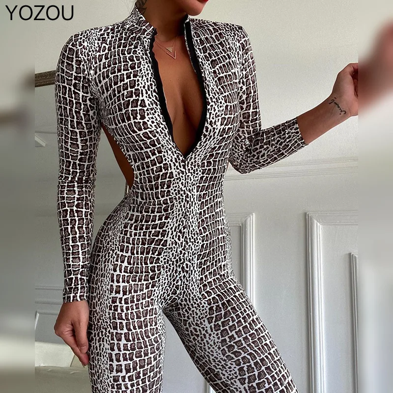 YOZOU 2022 Spring Summer Sexy Long Sleeve Zip Up Jumpsuits Serpentine Pattern Outfit Backless One Piece for Women Female Bodycon
YOZOU 2022 Spring Summer Sexy Long Sleeve Zip Up Jumpsuits Serpentine Pattern Outfit Backless One Piece for Women Female Bodycon