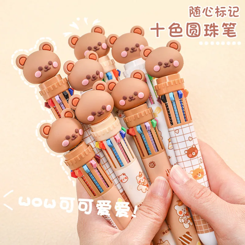 Фото Kawaii Bear 10 цвета Шариковая Pen мультяшная креативная многоцветная шариковая ручка