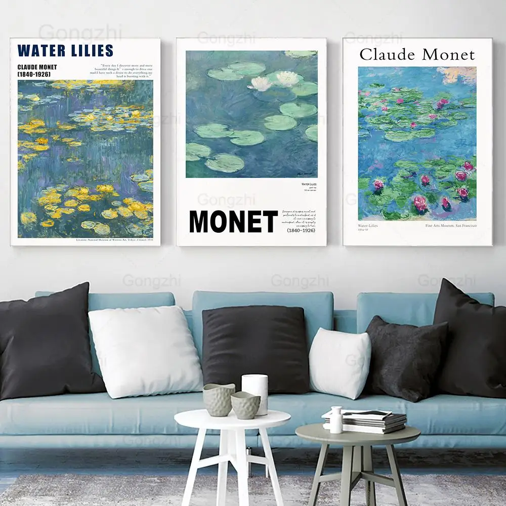 

Claude Monet Water Lilies Vintage Canvas Painting Exhibition Museum Wall Art Poster Nordic Picture Modern Home Decor Living Room