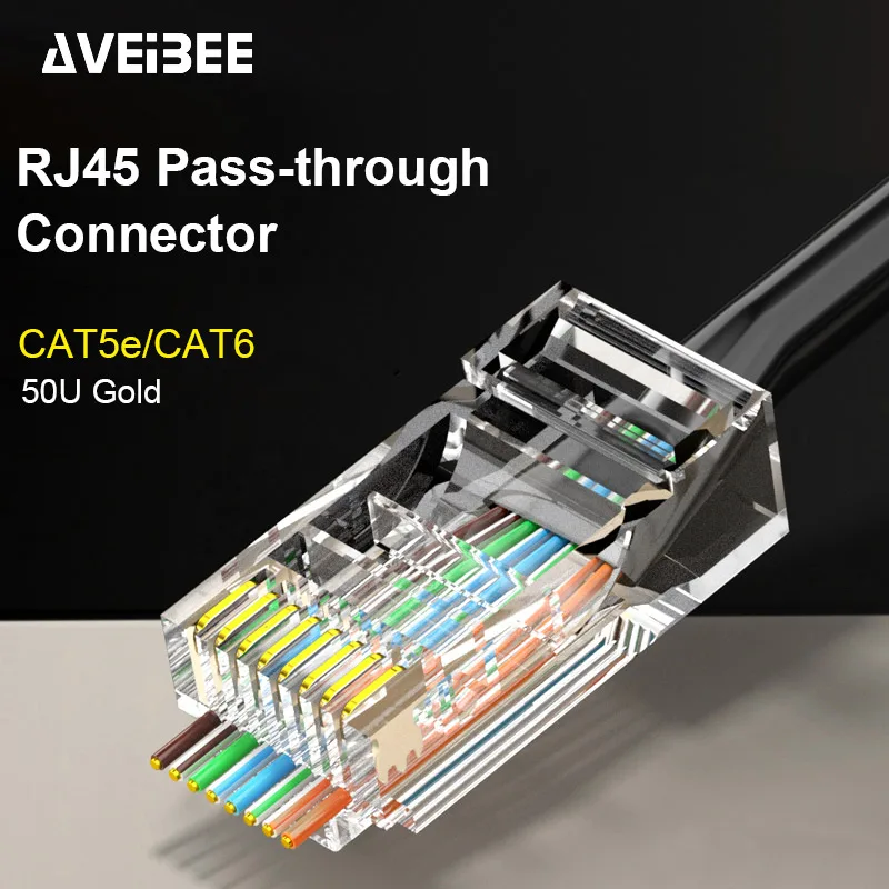 

10/50pcs CAT6 CAT5E Pass Through RJ45 Modular Plug Network Connectors UTP 50μ Gold-Plated 8P8C Crimp End for Ethernet Cable