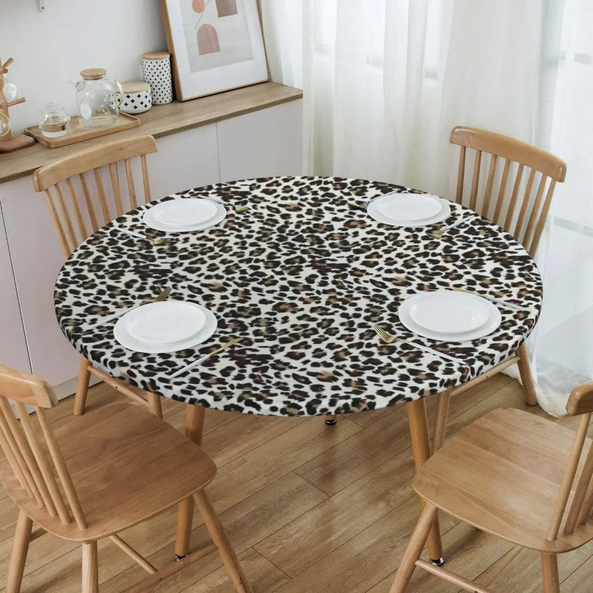 

Круглая скатерть с леопардовым принтом, водонепроницаемая ткань для стола, 45-50 дюймов, с Эластичной каймой