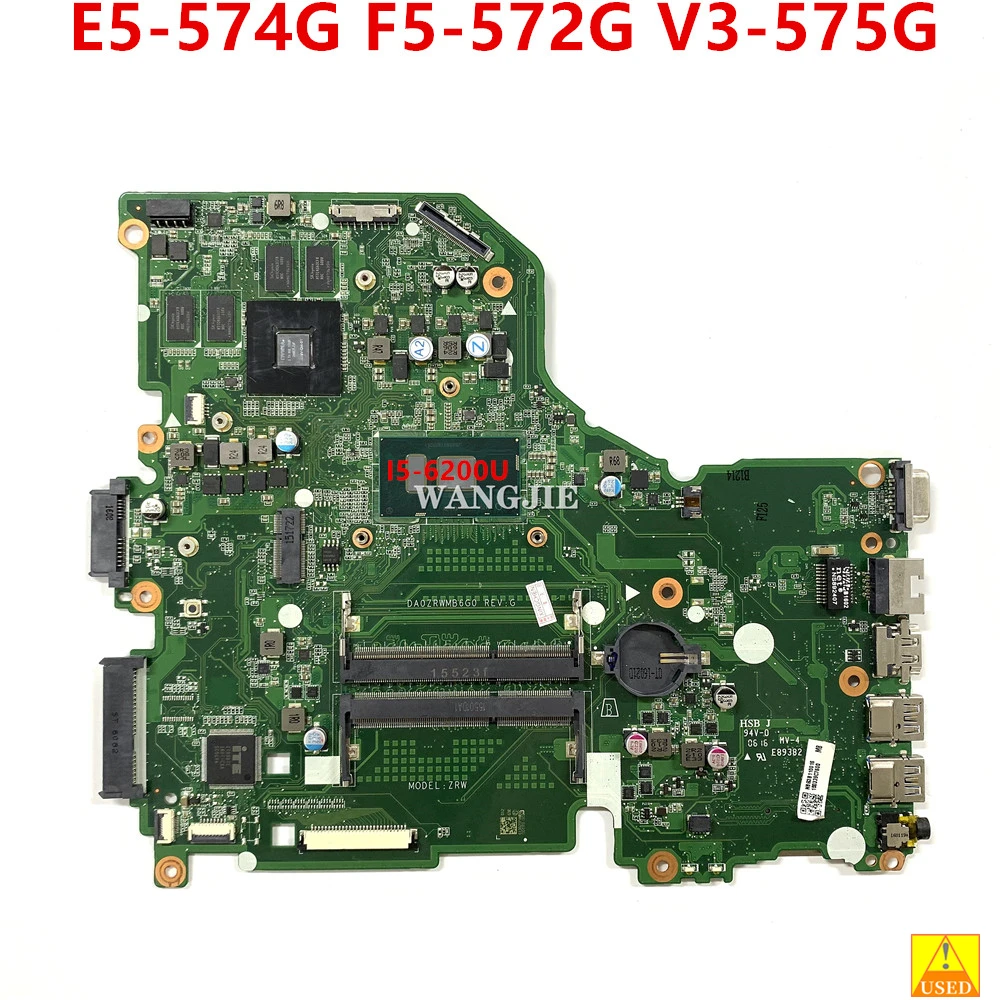 

Used NBG3B11001 For Acer Aspire E5-574G F5-572G V3-575G Laptop Motherboard DA0ZRWMB6G0 I5-6200U DDR3 GT920M 2GB