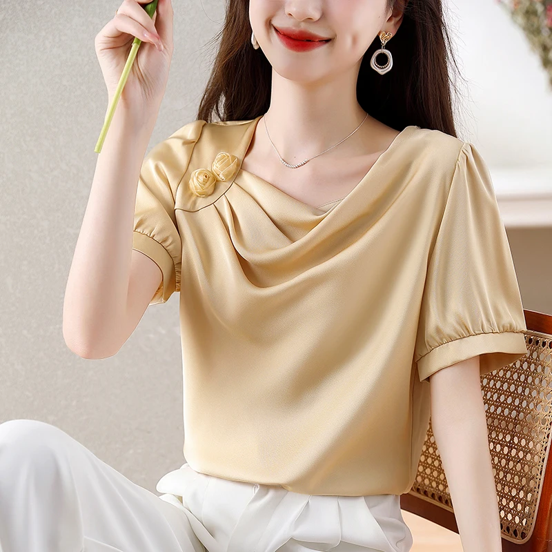 Chiffon Women's Shirt Summer 2023 New Solid Blouses Loose Appliques Short Sleeves Top O-neck Casual Ladies Clothing YCMYUNYAN
Chiffon Women's Shirt Summer 2023 New Solid Blouses Loose Appliques Short Sleeves Top O-neck Casual Ladies Clothing YCMYUNYAN