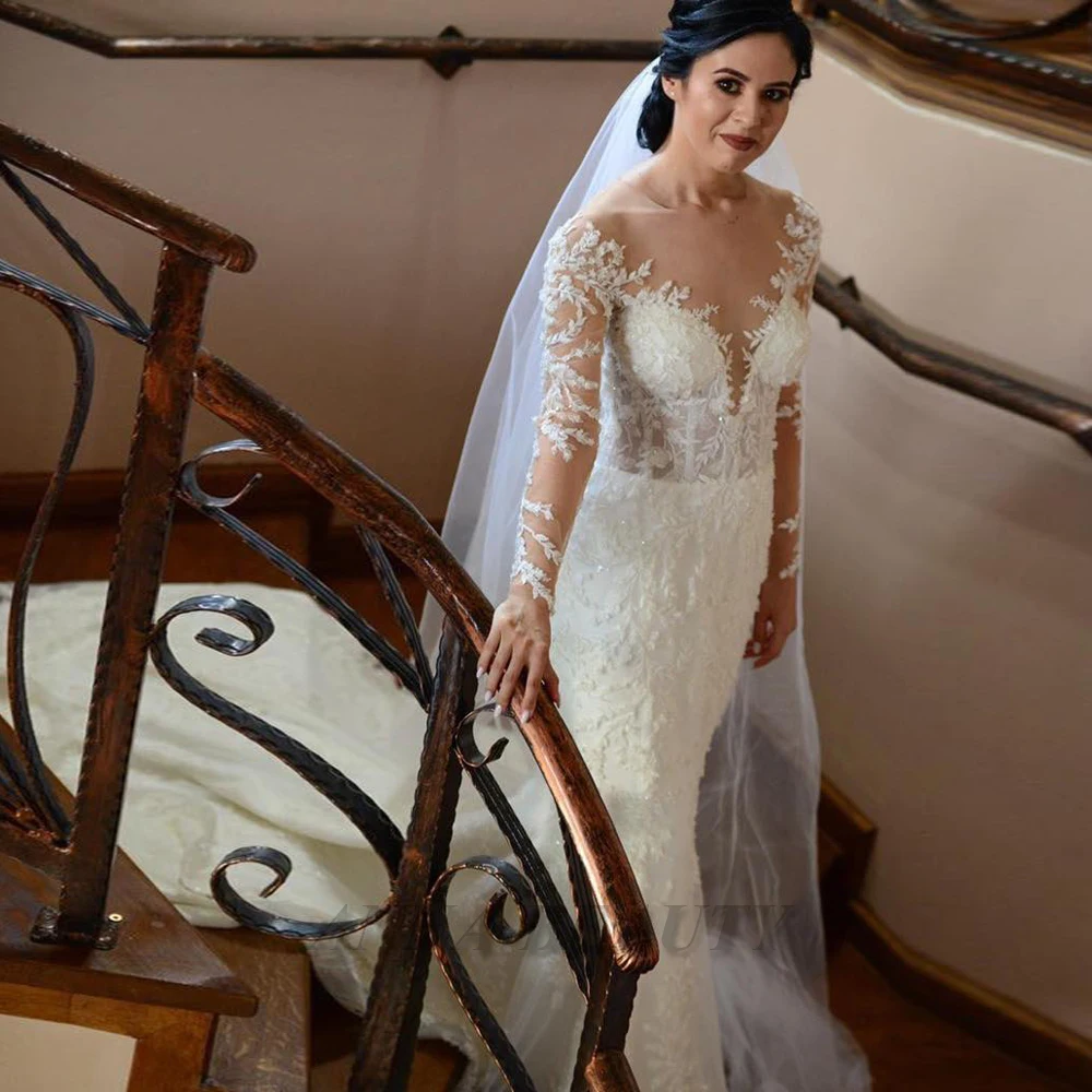Anna Luxury O Neck Mermaid Wedding Gown For Bride Long Sleeve Appliques Tulle Button Illusion Sweep Train Vestido De Casamento
Anna Luxury O Neck Mermaid Wedding Gown For Bride Long Sleeve Appliques Tulle Button Illusion Sweep Train Vestido De Casamento