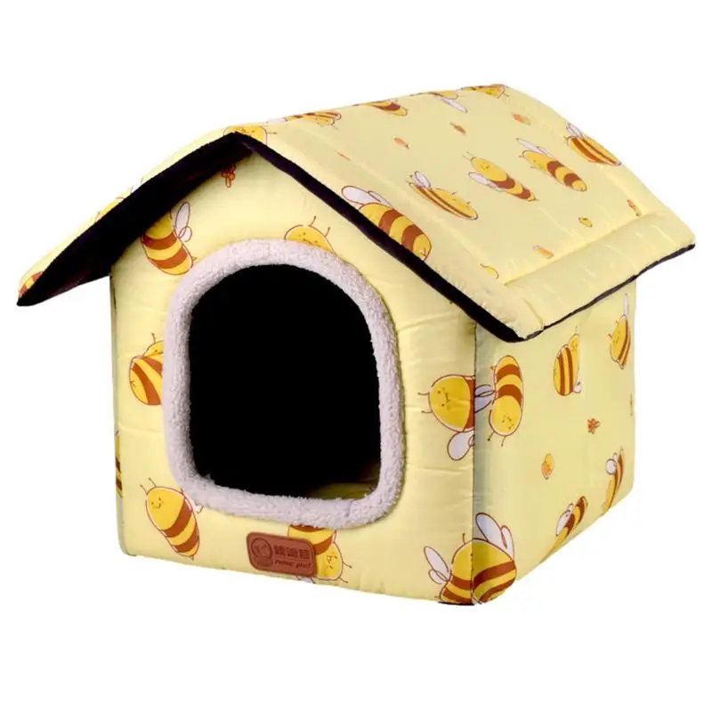 

Домик для домашних животных зимний, навес для кошек со съемным ковриком, закрытое теплое плюшевое гнездо для сна, согревающая Складная Нескользящая кровать