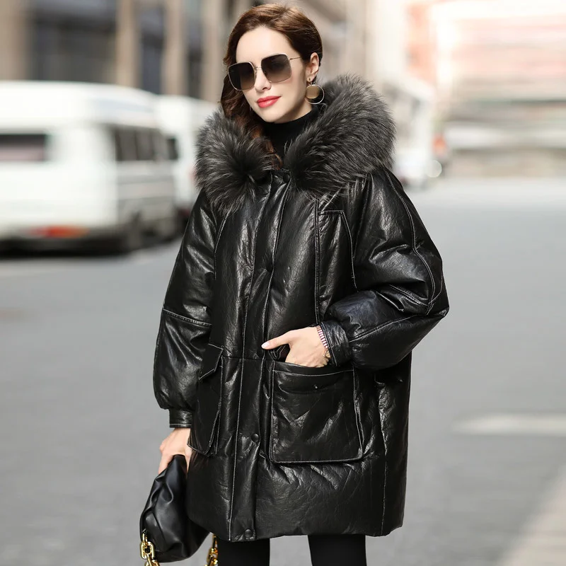 cow leather genuine Jacket women Cowhide Coat winter jacket women White Duck Down Jackets Raccoon Dog Fur Collar Cuero Genuino
cow leather genuine Jacket women Cowhide Coat winter jacket women White Duck Down Jackets Raccoon Dog Fur Collar Cuero Genuino