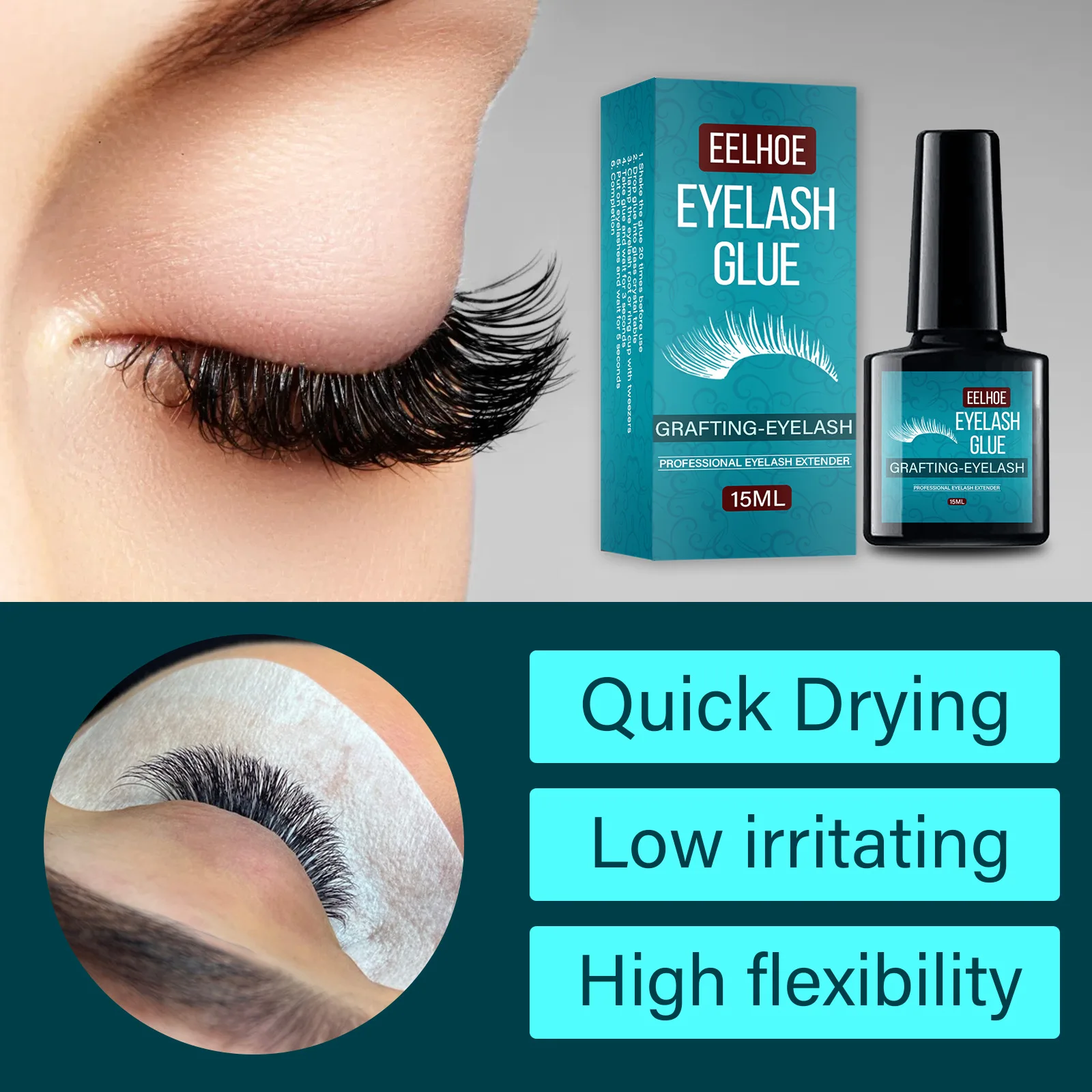 

15ml 1 Second Fast Drying Strong False Eye Lash Extension Glue Adhesive Retention 5-7 Weeks Low Smell Mink Eyelash Glue
