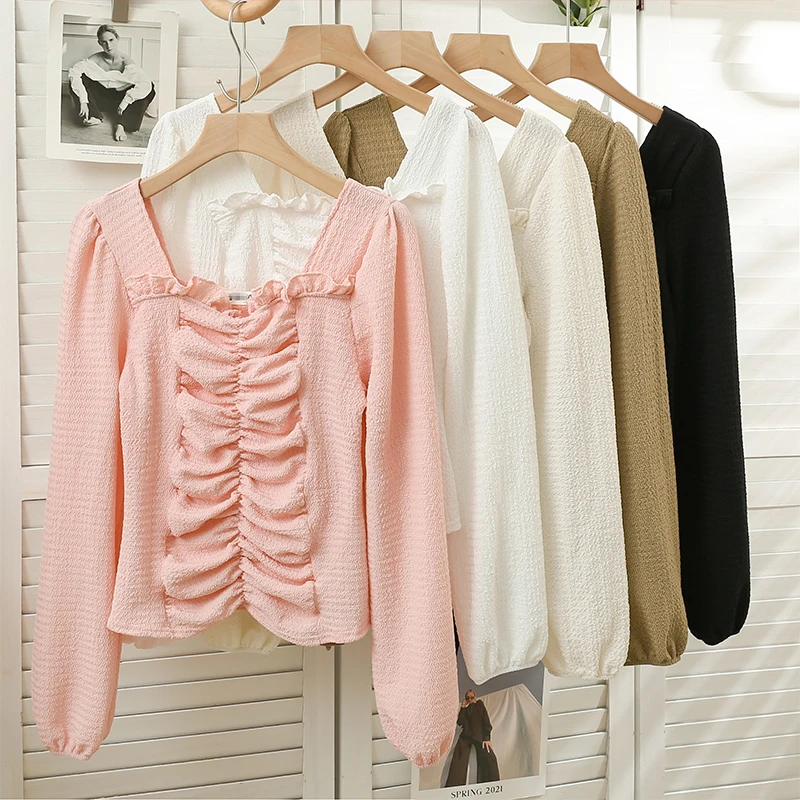 Sweet Casual Blouses For Women Autumn Winter Puff Long Sleeve Square Collar Pleated Femme Shirts Tops French Chic Woman Blusas
Sweet Casual Blouses For Women Autumn Winter Puff Long Sleeve Square Collar Pleated Femme Shirts Tops French Chic Woman Blusas