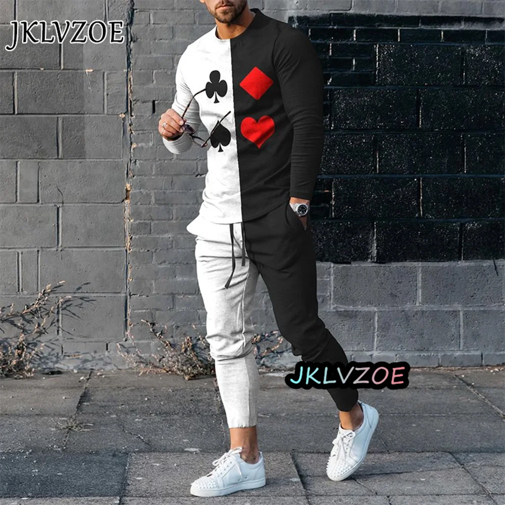 

2023 Men's Outfit Casual Tracksuits Long Sleeve Streetswear Vintage O-Neck T-Shirt Sets Oversized Man Tshirt Suit 2 Piece Suit