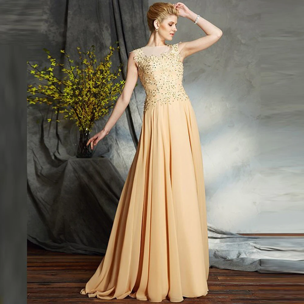 Gold Mother of the Bride Dresses A Line Sweep Train Beaded Applique Wedding Guest Gowns Sleeveless Draped Vestido Invitada Boda
Gold Mother of the Bride Dresses A Line Sweep Train Beaded Applique Wedding Guest Gowns Sleeveless Draped Vestido Invitada Boda