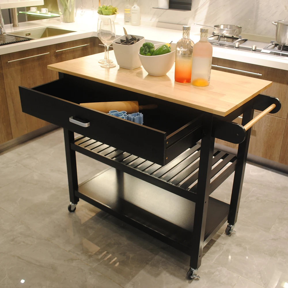 3-Layer Kitchen Island Bar Cart Rack with Two Lockable Wheels and Drawer Wood Top Red Wine Food Fruit Shelf Party Storage Table
3-Layer Kitchen Island Bar Cart Rack with Two Lockable Wheels and Drawer Wood Top Red Wine Food Fruit Shelf Party Storage Table