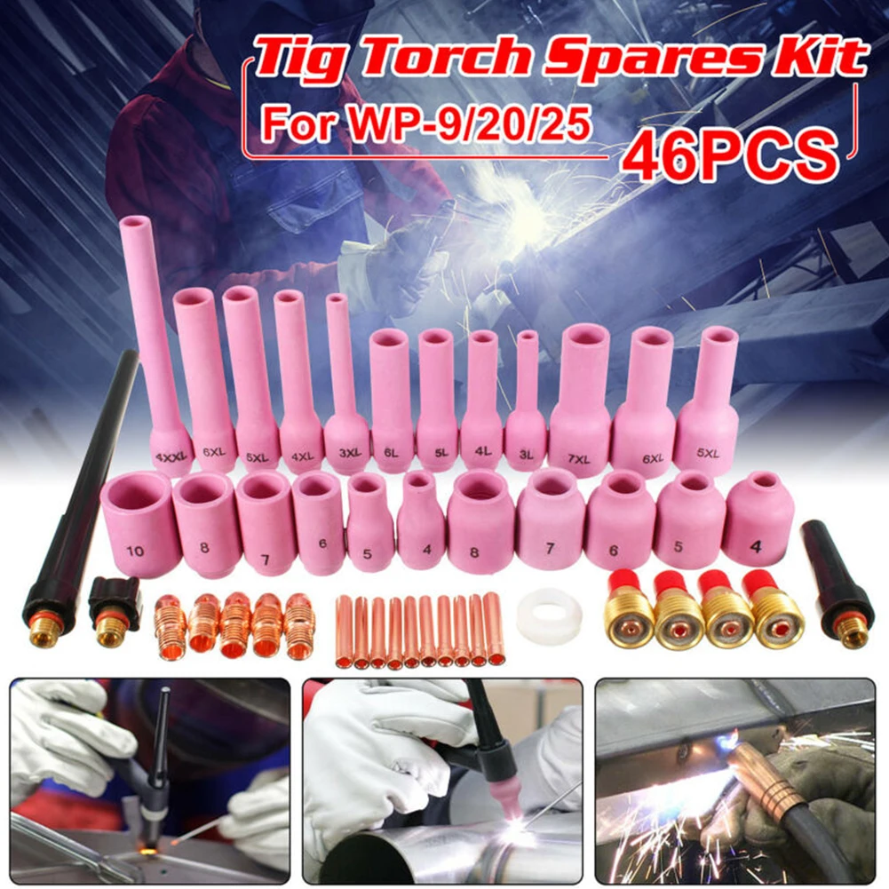 46Pcs TIG Gas Lens Collet Body Assorted Kit For TIG Welding Torch SR WP9 20 25 Alumina Nozzle Cups And Glass Cup Gasket
46Pcs TIG Gas Lens Collet Body Assorted Kit For TIG Welding Torch SR WP9 20 25 Alumina Nozzle Cups And Glass Cup Gasket