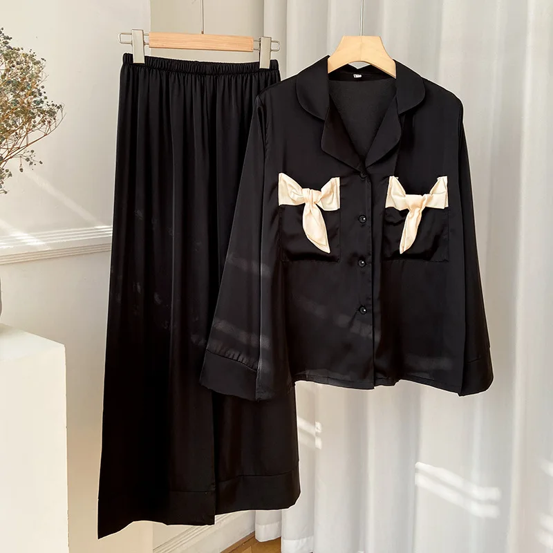 Lapel Sleepwear With Bow Women Pajamas Suit Spring Long Sleeve Nightwear Button-down Home Clothes Two Pieces Shirt&Pants Set
Lapel Sleepwear With Bow Women Pajamas Suit Spring Long Sleeve Nightwear Button-down Home Clothes Two Pieces Shirt&Pants Set